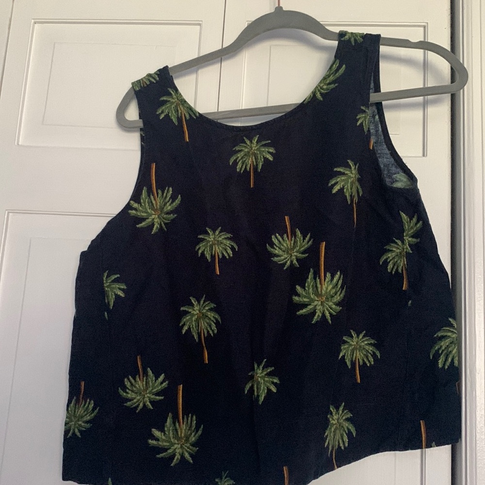 Loft medium linen blend palm tree top navy